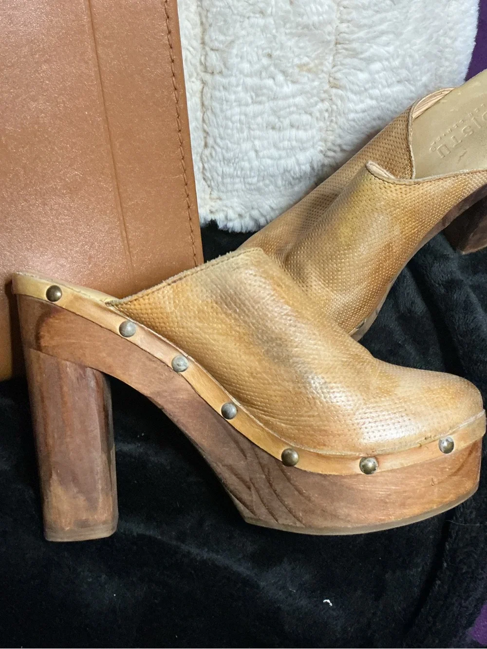 BED|STU Tan Leather Platform Clog Mules - Picture 2 of 3